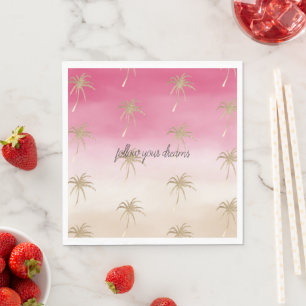 Serviette En Papier Palmiers tropicaux Peach Or Pink Ombre