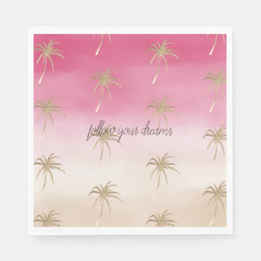 Serviette En Papier Palmiers tropicaux Peach Or Pink Ombre (Devant)