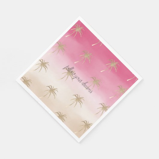 Serviette En Papier Palmiers tropicaux Peach Or Pink Ombre (Coin)