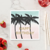 Serviette En Papier Palmiers tropicaux Pink Mint Anniversaire (En situation)
