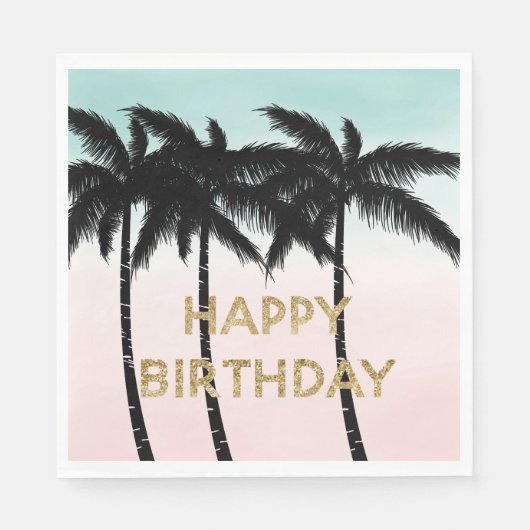 Serviette En Papier Palmiers tropicaux Pink Mint Anniversaire (Devant)
