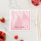 Serviette En Papier Palmiers tropicaux rose d'anniversaire (En situation)