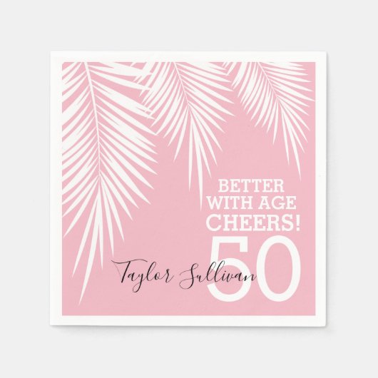 Serviette En Papier Palmiers tropicaux rose d'anniversaire (Devant)