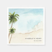 Serviette En Papier Palmiers tropicaux Sable Beach Destination Mariage (Devant)