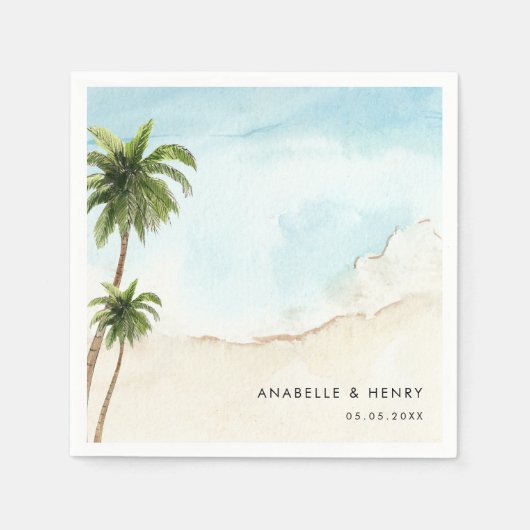 Serviette En Papier Palmiers tropicaux Sable Beach Destination Mariage (Devant)