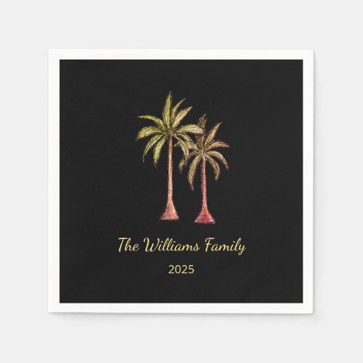 Serviette En Papier Palmiers tropicaux Summer Pool Party Black (Devant)