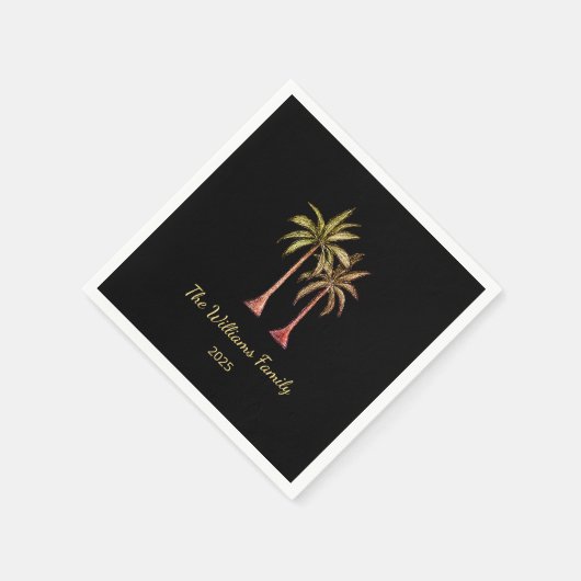 Serviette En Papier Palmiers tropicaux Summer Pool Party Black (Coin)