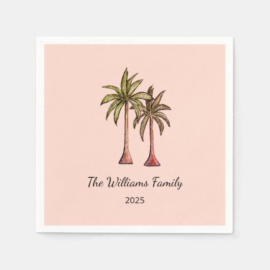 Serviette En Papier Palmiers tropicaux Summer Pool Party Blush Rose (Devant)