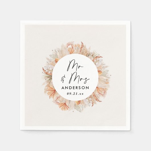 Serviette En Papier Pampa botanique moderne et rustique herbe Mr & Mrs (Devant)