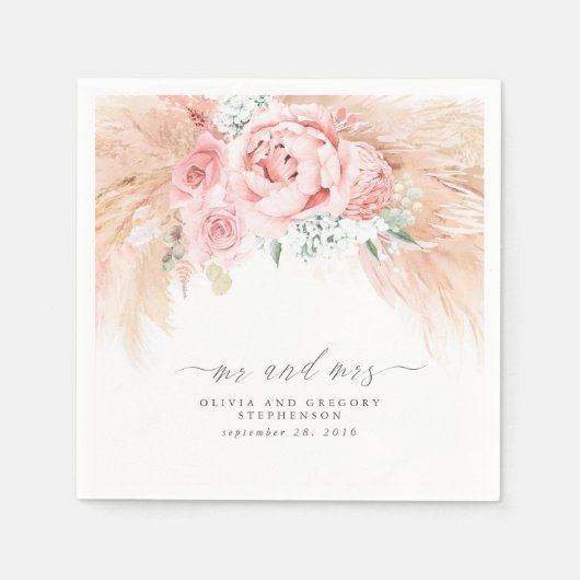 Serviette En Papier Pampa Mariage en laiton tropical Floral (Devant)
