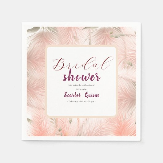 Serviette En Papier Pampa rose vif moderne gazon douche nuptiale (Devant)