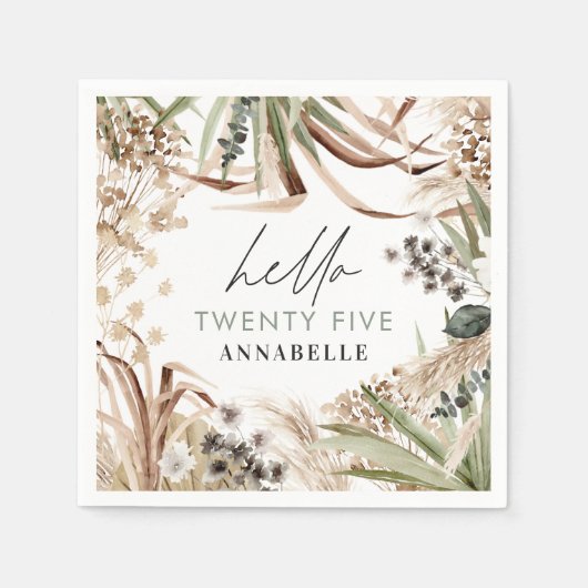 Serviette En Papier Pampas d'anniversaire eucalyptus moderne boho papi (Devant)