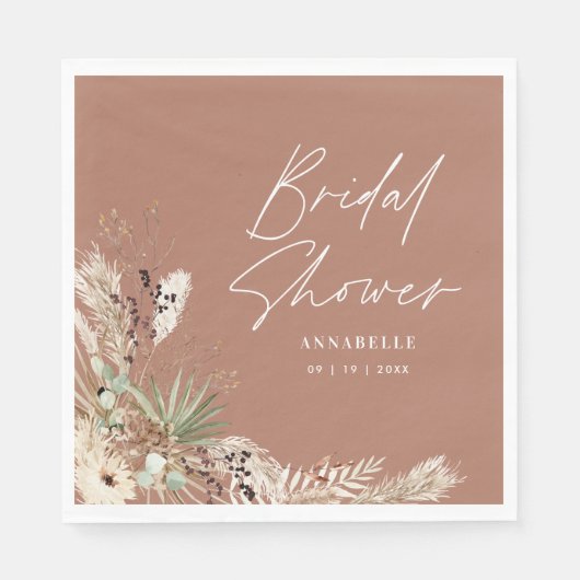Serviette En Papier Pampas douche nuptiale herbe moderne boho élégant (Devant)