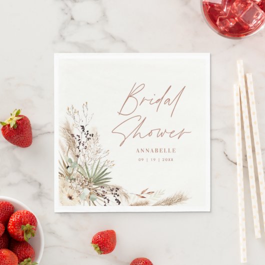 Serviette En Papier Pampas douche nuptiale herbe moderne boho élégant (En situation)