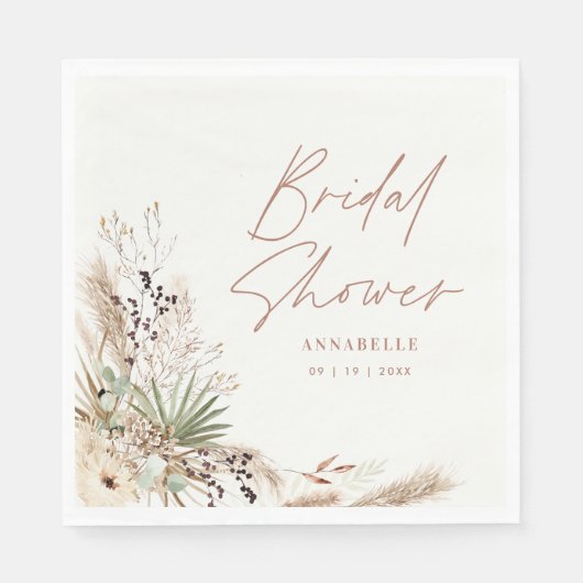 Serviette En Papier Pampas douche nuptiale herbe moderne boho élégant (Devant)