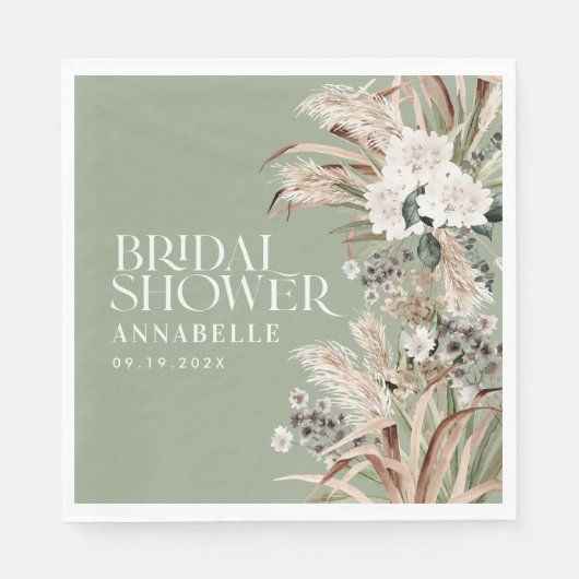 Serviette En Papier Pampas douche nuptiale moderne élégant vert sauge (Devant)