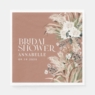 Serviette En Papier Pampas douche nuptiale moderne élégante terre cuit