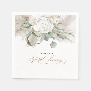 Serviette En Papier Pampas Fête des mariées en laiton et fleurs blanch