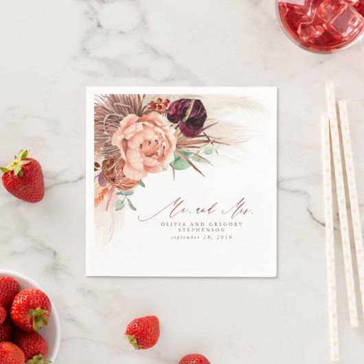 Serviette En Papier Pampas Floral Terracotta Mariage en herbe (En situation)