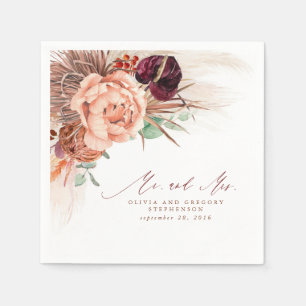 Serviette En Papier Pampas Floral Terracotta Mariage en herbe