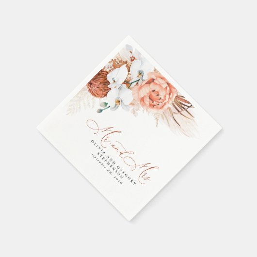 Serviette En Papier Pampas Floral Terracotta Mariage en herbe (Coin)