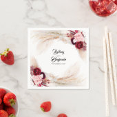 Serviette En Papier Pampas Grass Bourgogne Rouge Floral Mariage (En situation)