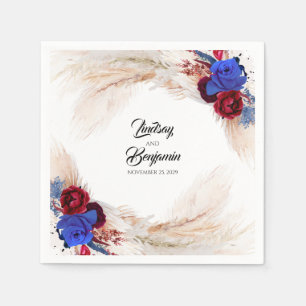 Serviette En Papier Pampas Grass Bourgogne Rouge Marine Bleu Floral Ma