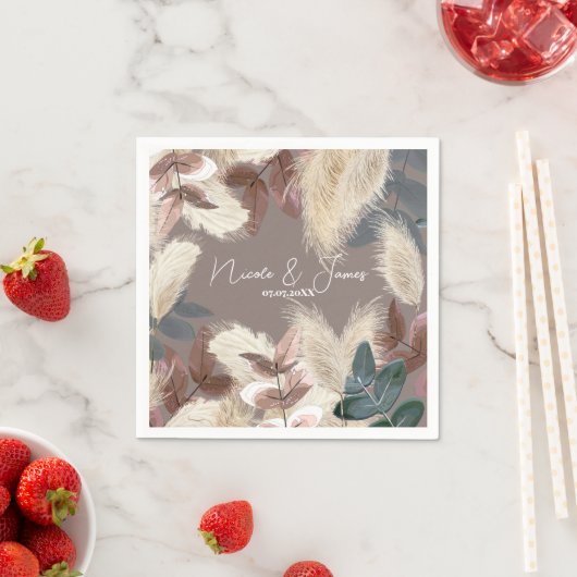 Serviette En Papier Pampas Grass et Feuille Mariage de la terre bohème (En situation)