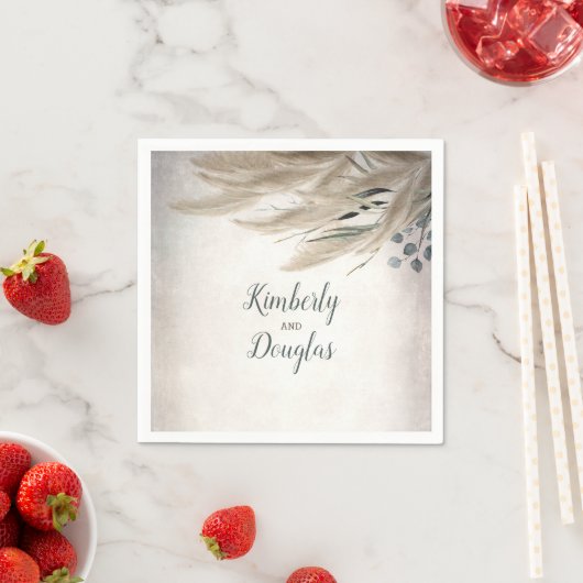 Serviette En Papier Pampas Grass et Mariage Boho verdoyant (En situation)