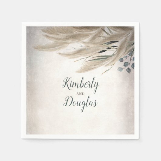 Serviette En Papier Pampas Grass et Mariage Boho verdoyant (Devant)