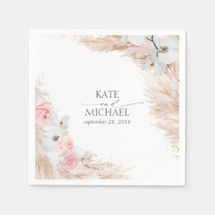 Serviette En Papier Pampas Grass et Orchidées Blanches Mariage tropica