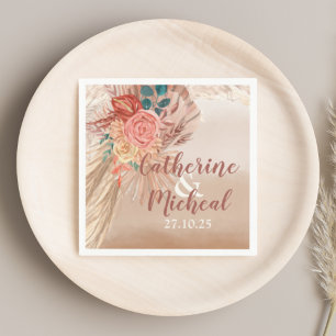 Serviette En Papier Pampas Grass Floral Terracotta Boho Chic Mariage