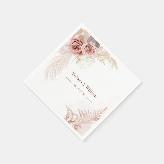 Serviette En Papier Pampas Grass Terracotta Aquarelle Mariage (Coin)