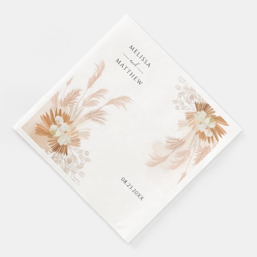 Serviette En Papier Pampas Grass Terracotta Floral Mariage Réception (Coin)