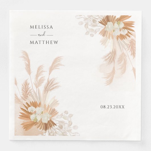 Serviette En Papier Pampas Grass Terracotta Floral Mariage Réception (Devant)