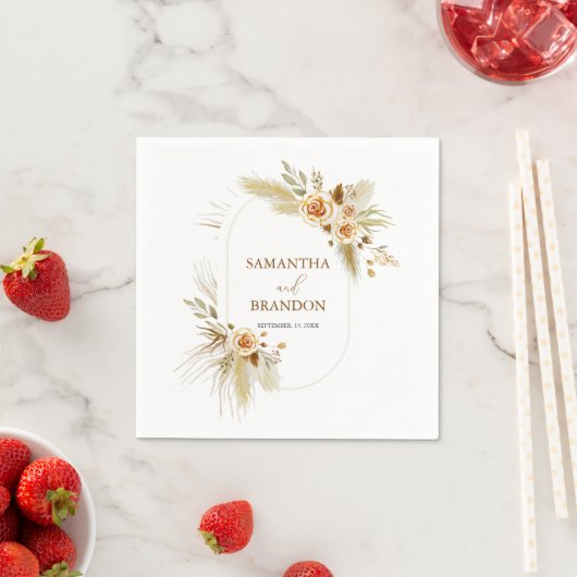 Serviette En Papier Pampas herbe aquarelle boho Elégant mariage (En situation)