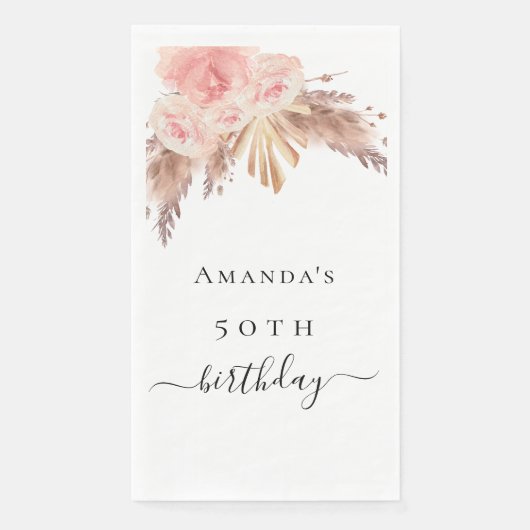 Serviette En Papier Pampas herbe rose or fleurie fête d'anniversaire (Devant)