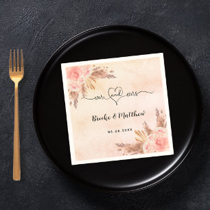 Serviette En Papier Pampas herbes fleurs boho m mrs coeur mariage