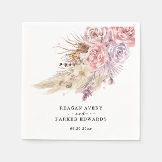 Serviette En Papier Pampas personnalisé Grass Floral Purple Mariage (Devant)