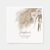 Serviette En Papier Pampas rose Grass Anniversaire (Devant)