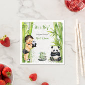 Serviette En Papier Panda Bamboo Thème Baby Boy Black White Green (En situation)