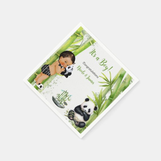 Serviette En Papier Panda Bamboo Thème Baby Boy Black White Green (Coin)