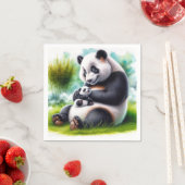 Serviette En Papier Panda Bear Avec Son Petit (En situation)