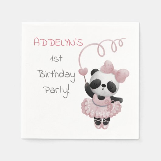Serviette En Papier Panda Bear Ballerina 1ère fête d'anniversaire (Devant)