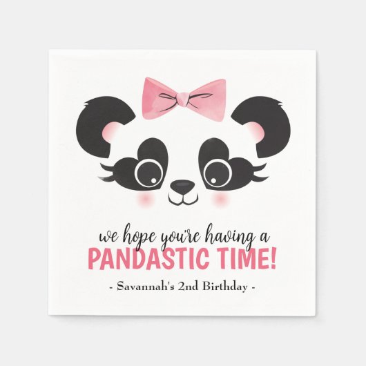 Serviette En Papier Panda Bear Filles roses fête d'anniversaire (Devant)