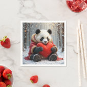 Serviette En Papier Panda Bear frappe un Coussin de coeur rouge (En situation)