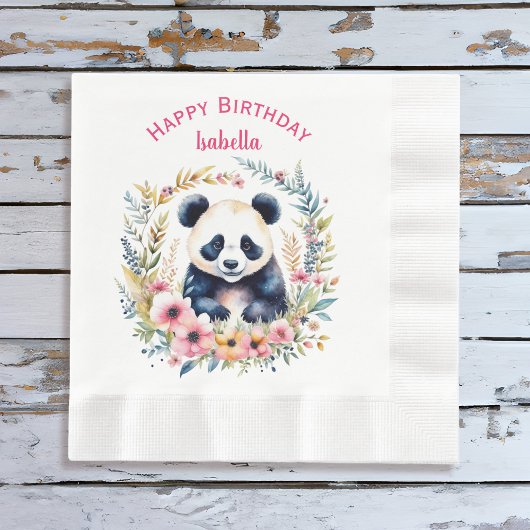 Serviette En Papier Panda Bear in Flowers Fille Anniversaire Personnal