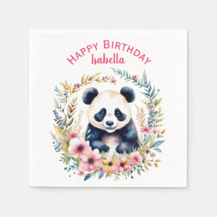 Serviette En Papier Panda Bear in Flowers Fille Anniversaire Personnal