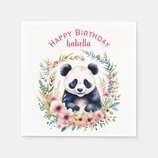 Serviette En Papier Panda Bear in Flowers Fille Anniversaire Personnal (Devant)