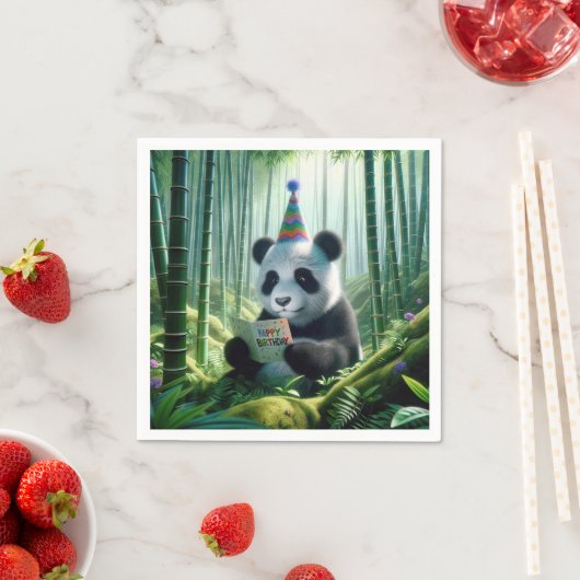 Serviette En Papier Panda Bear Lecture d'une carte d'anniversaire (En situation)